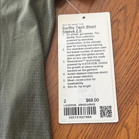 New with tags Lululemon swiftly tech shirt, size 2, army green - Picture 2 of 8